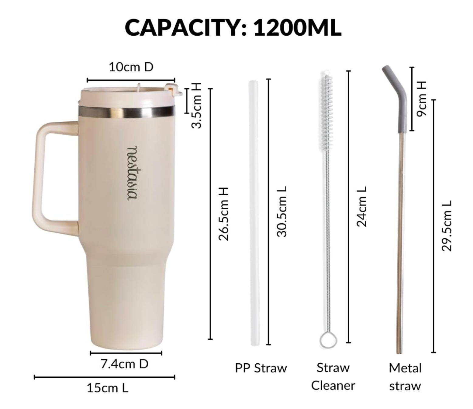 Nestasia GripSip40 Tumbler with Straw & Side Handle 1.2L