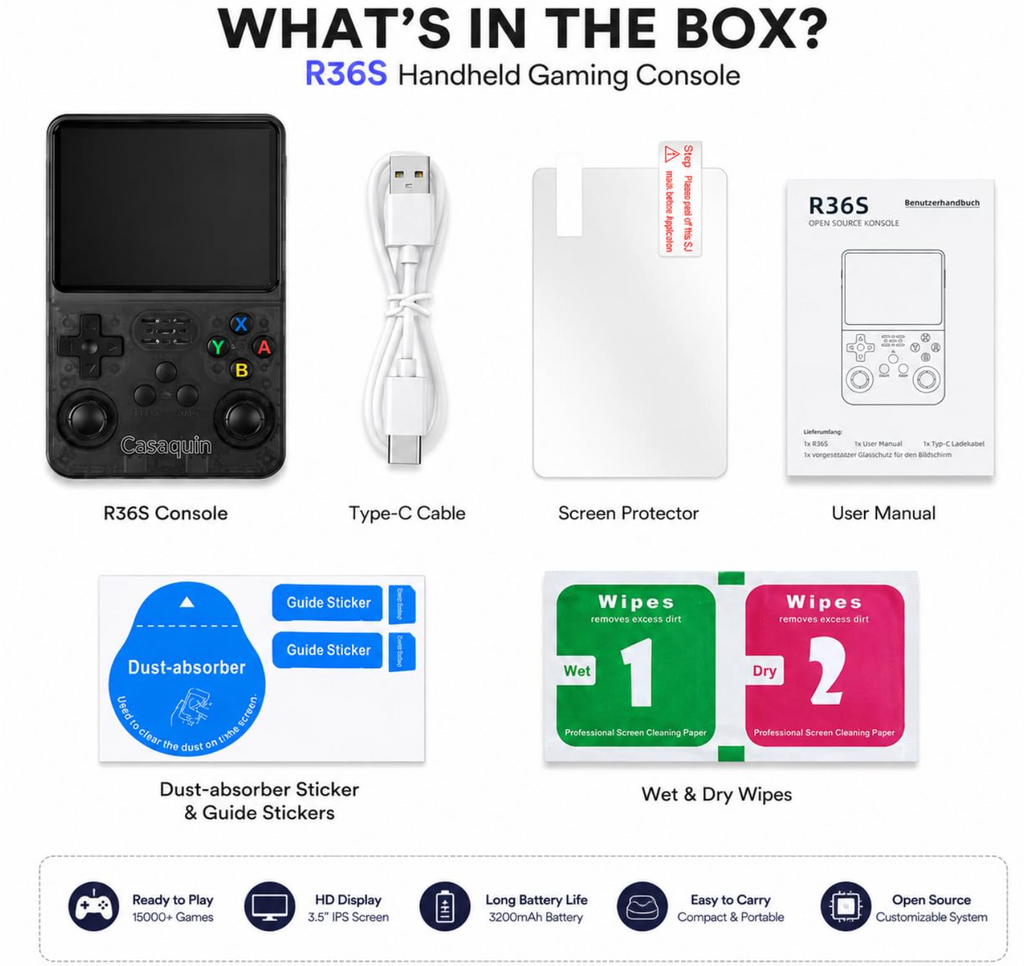 R36S Retro Handheld Gaming Device, 64GB Storage with 15000+ Built-in Games